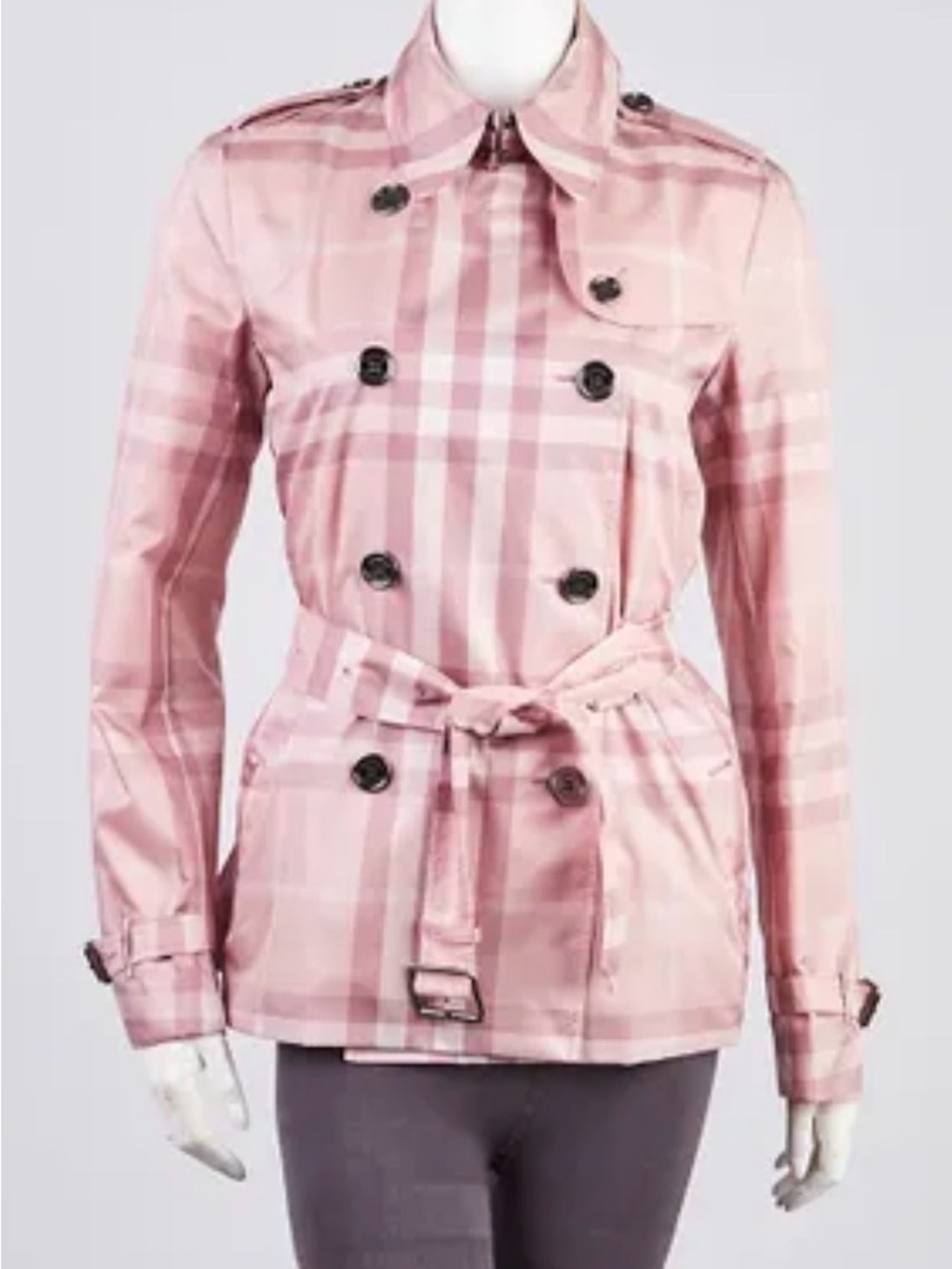Burberry Pink Plaid Double-Breasted Trench with Belt